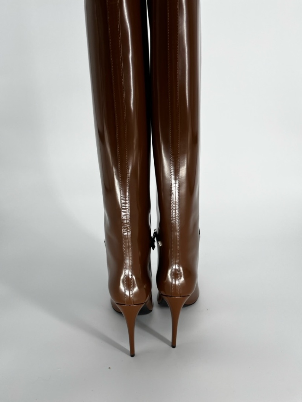 Saint Laurent Vendome 110 Knee High Stiletto Boots Buckle Brown - US 9 (EU 39) - Picture 8 of 13